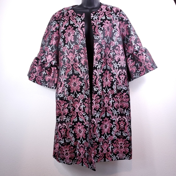 Kate Spade Black/Pink/Blue Finer Things Multi-color Tapestry Jacquard Coat - Picture 12 of 13